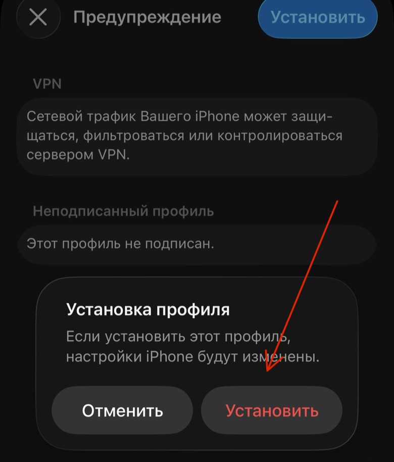 Профиль VPN установлен на iPhone
